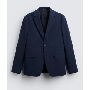 Zara Mens Blazer Jacket Navy Blue Wool Blend‎ 2 Button 38